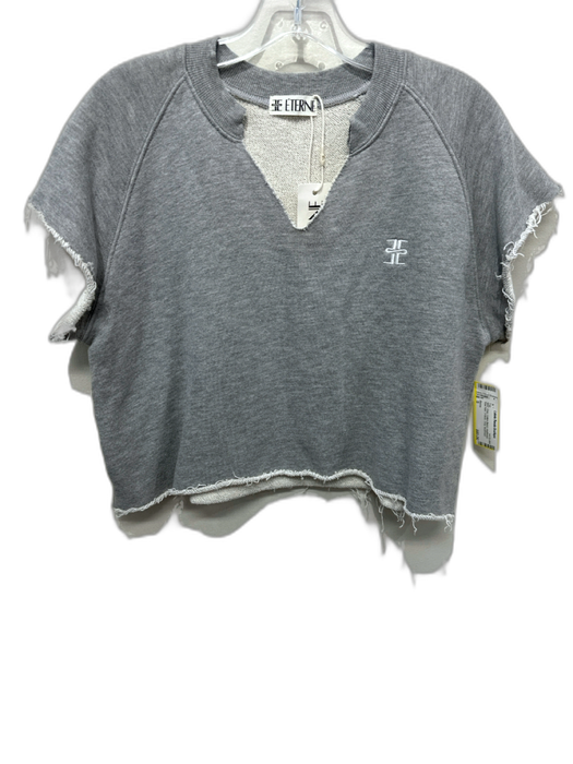 Eterne Size S Gray Cotton Blend Heathered Raw Hem V Neck Crop Top Gray / S