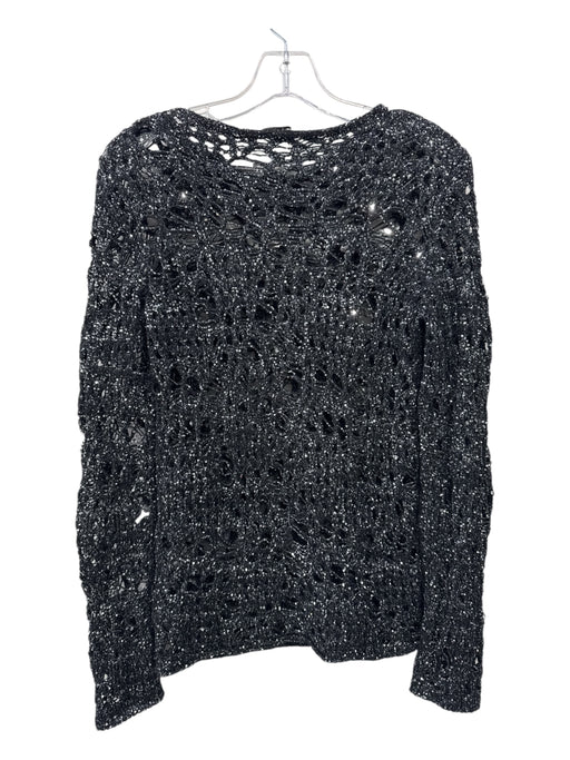 Saint Laurent Size Medium Black & Silver Polyester Blend Open Knit Sweater Black & Silver / Medium