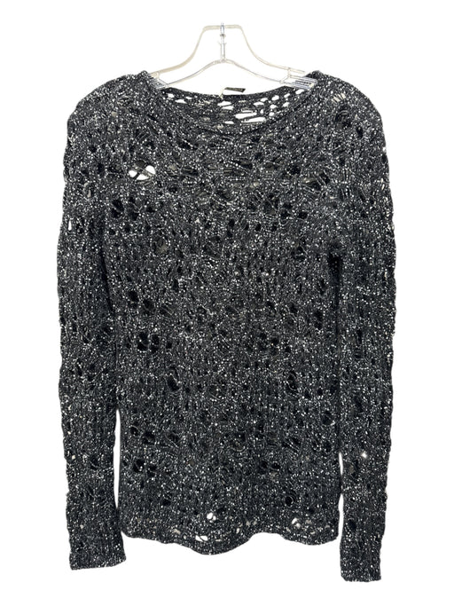 Saint Laurent Size Medium Black & Silver Polyester Blend Open Knit Sweater Black & Silver / Medium