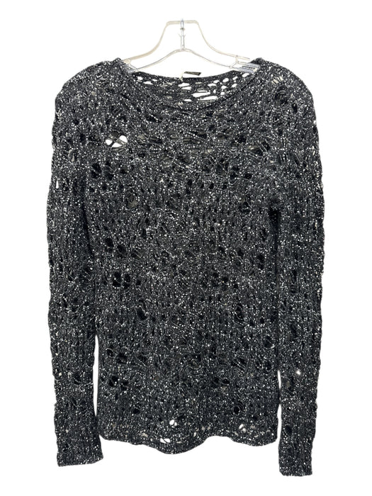 Saint Laurent Size Medium Black & Silver Polyester Blend Open Knit Sweater Black & Silver / Medium
