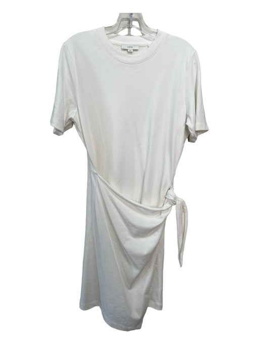 Vince Size M White Cotton Round Neck Short Sleeve Tie Detail Layered Dress White / M