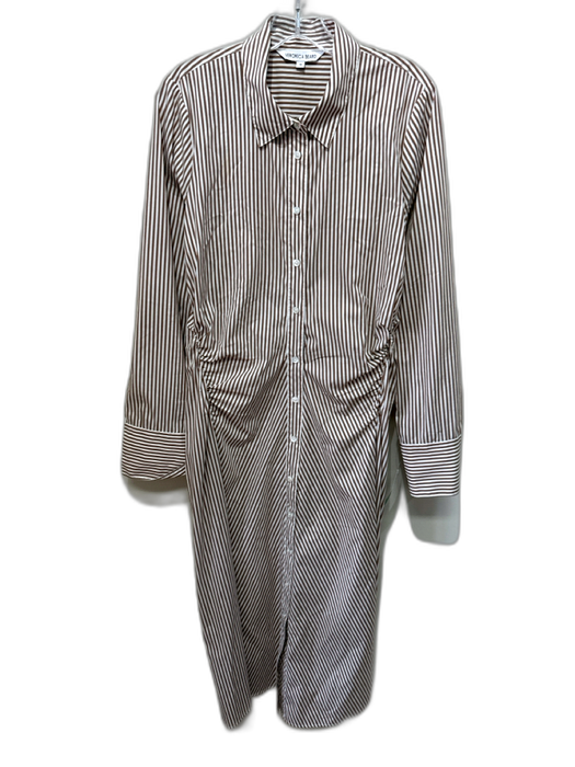 Veronica Beard Size 10 Brown & White Cotton Long Sleeve Vertical Stripes Dress Brown & White / 10