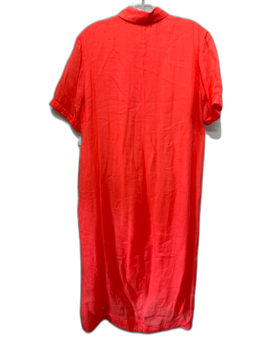 European Culture Size M Orange Ramie & Cotton Short Sleeve 1/4 Button Dress Orange / M