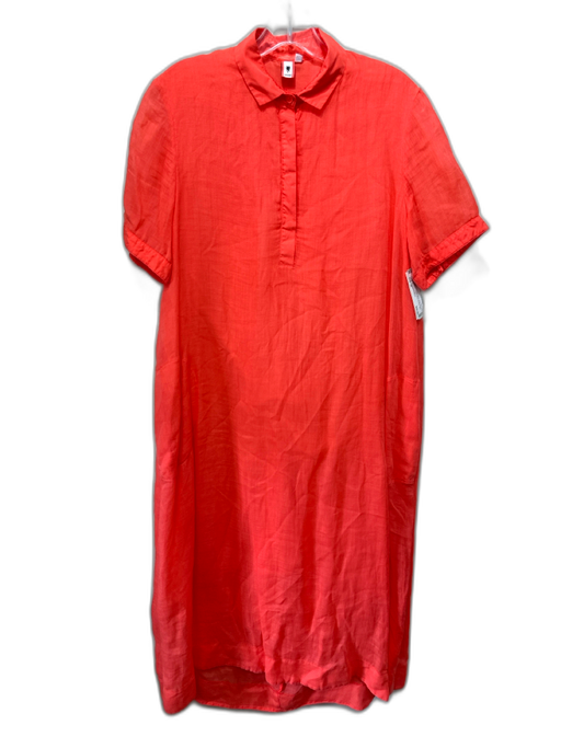 European Culture Size M Orange Ramie & Cotton Short Sleeve 1/4 Button Dress Orange / M