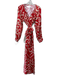 Honorine Size L red & cream Cotton Long Sleeve Ikat Wrap Waist Tie Dress red & cream / L