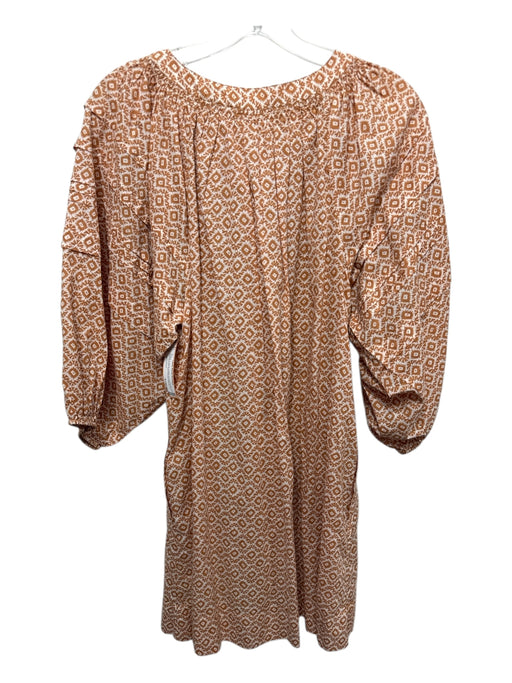 Vanessa Bruno Size 38 Orange & White Cotton Quarter Button Abstract Print Dress Orange & White / 38
