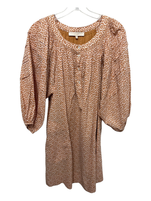 Vanessa Bruno Size 38 Orange & White Cotton Quarter Button Abstract Print Dress Orange & White / 38