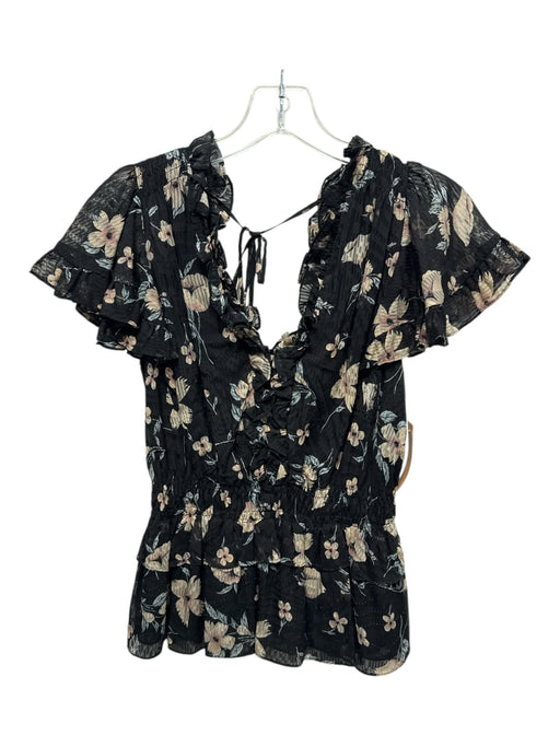 Rebecca Taylor Size S Black, Beige, Multi Silk & Viscose floral print Tiered Top Black, Beige, Multi / S