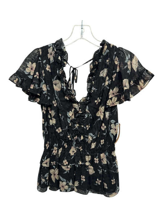 Rebecca Taylor Size S Black, Beige, Multi Silk & Viscose floral print Tiered Top Black, Beige, Multi / S