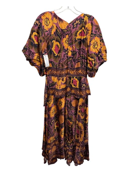 Farm Rio Size S Purple, Orange, Multi Viscose Tiered Abstract Floral Dress Purple, Orange, Multi / S