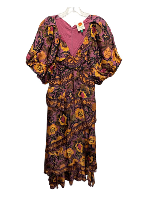 Farm Rio Size S Purple, Orange, Multi Viscose Tiered Abstract Floral Dress Purple, Orange, Multi / S