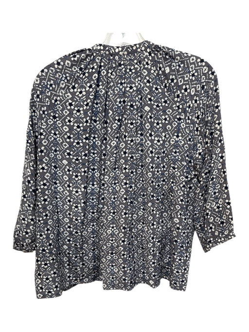 Ulla Johnson Size 6 Gray, Blue, Black Silk Long Sleeve Abstract Print V Neck Top Gray, Blue, Black / 6