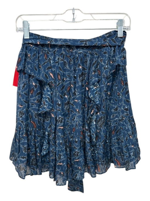 Ulla Johnson Size 6 Blue, Orange, Black Silk Blend Tiered Floral Gathered Skirt Blue, Orange, Black / 6