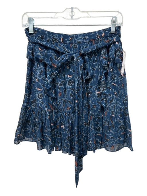 Ulla Johnson Size 6 Blue, Orange, Black Silk Blend Tiered Floral Gathered Skirt Blue, Orange, Black / 6
