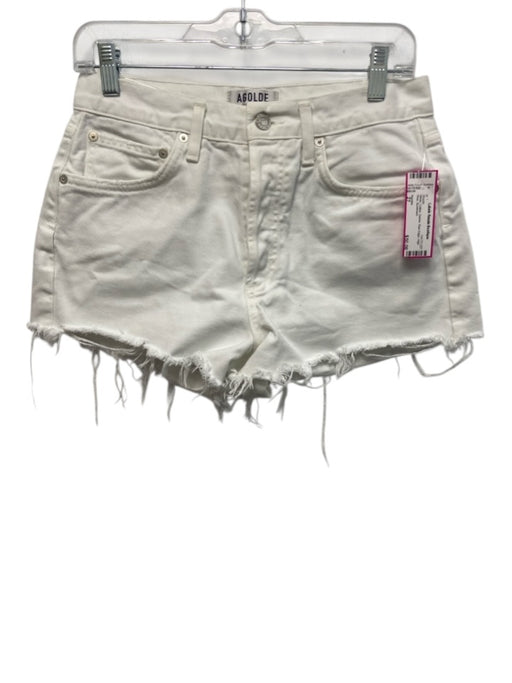 Agolde Size 27 White Cotton Denim Raw Edge High Rise Shorts White / 27