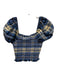 Loveshackfancy Size S Blue, Black, White Cotton Short Balloon Sleeve Plaid Top Blue, Black, White / S
