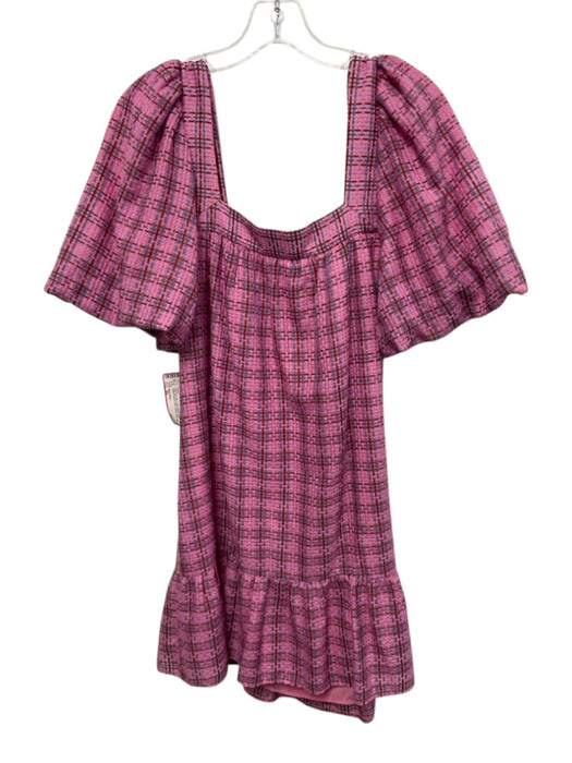 Marie Oliver Size XS Pink, Red, Blue Cotton Blend Short Balloon Sleeve Dress Pink, Red, Blue / XS