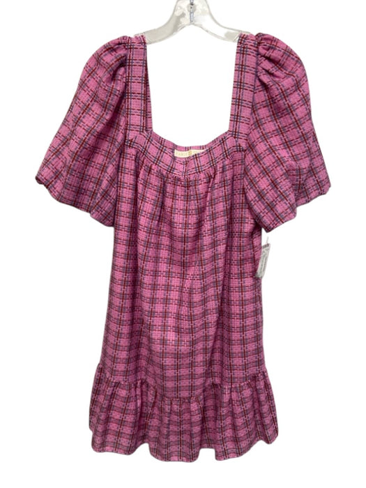 Marie Oliver Size XS Pink, Red, Blue Cotton Blend Short Balloon Sleeve Dress Pink, Red, Blue / XS