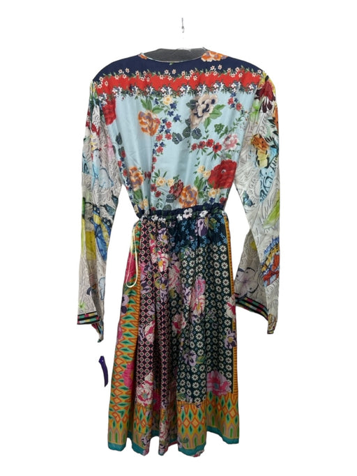 Johnny Was Size S Red Blue & Multi Silk Floral Surplice Long Sleeve Dress Red Blue & Multi / S