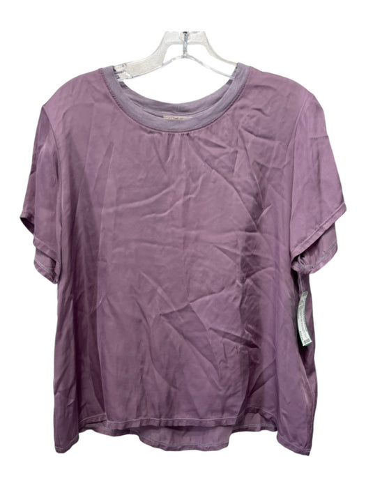 Nation Size Medium Lavendar Silk Short Sleeve Solid Ribbed Neck T Shirt Top Lavendar / Medium