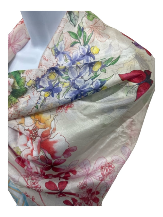 Johnny Was White, Blue, Pink Silk Floral Tassels scarf White, Blue, Pink