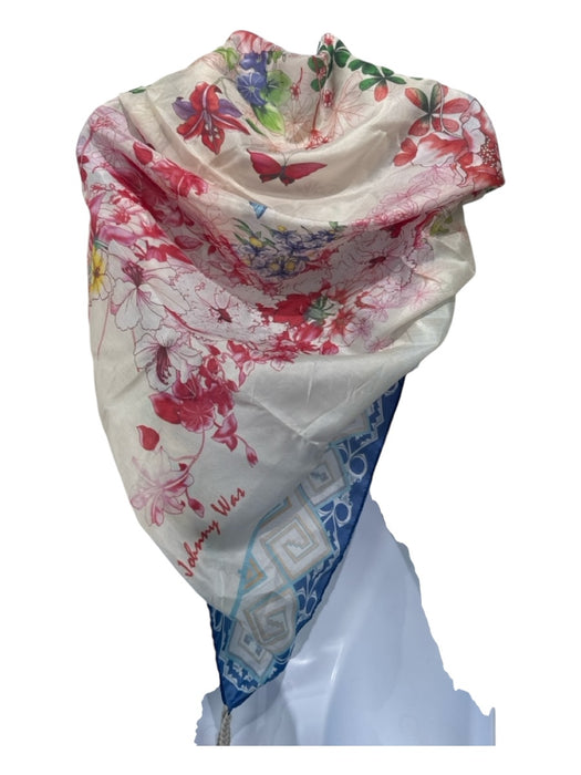 Johnny Was White, Blue, Pink Silk Floral Tassels scarf White, Blue, Pink