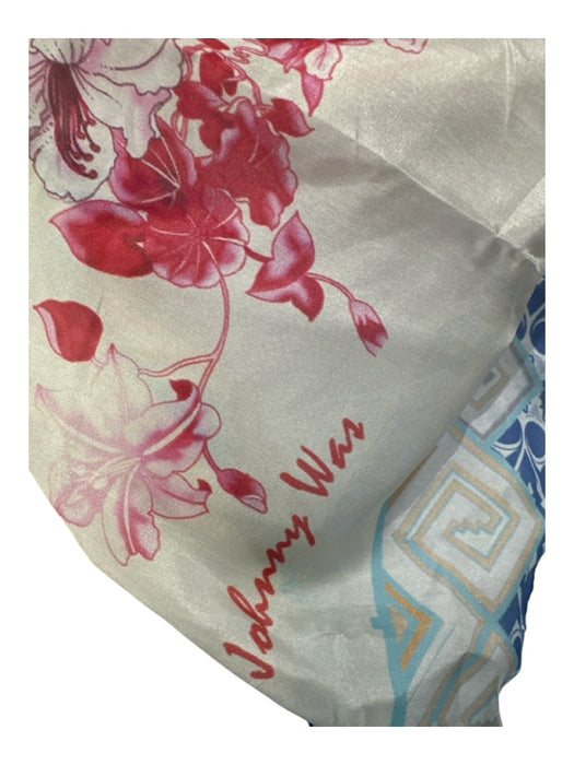 Johnny Was White, Blue, Pink Silk Floral Tassels scarf White, Blue, Pink