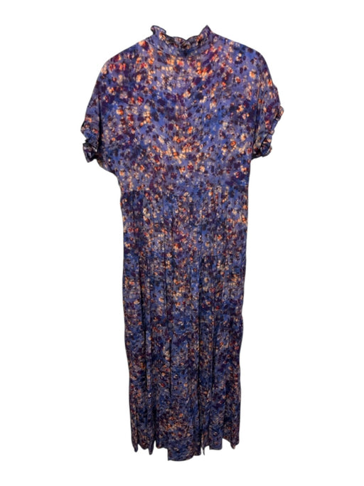 Marie Oliver Size S indigo blue & orange Rayon & Silk Gathered Abstract Dress indigo blue & orange / S