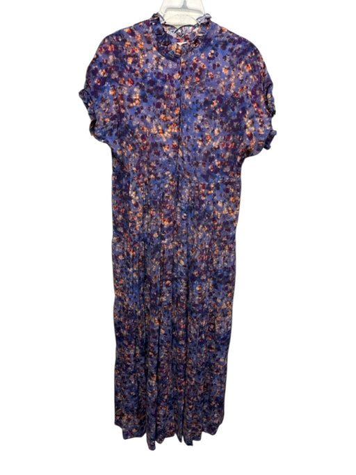 Marie Oliver Size S indigo blue & orange Rayon & Silk Gathered Abstract Dress indigo blue & orange / S