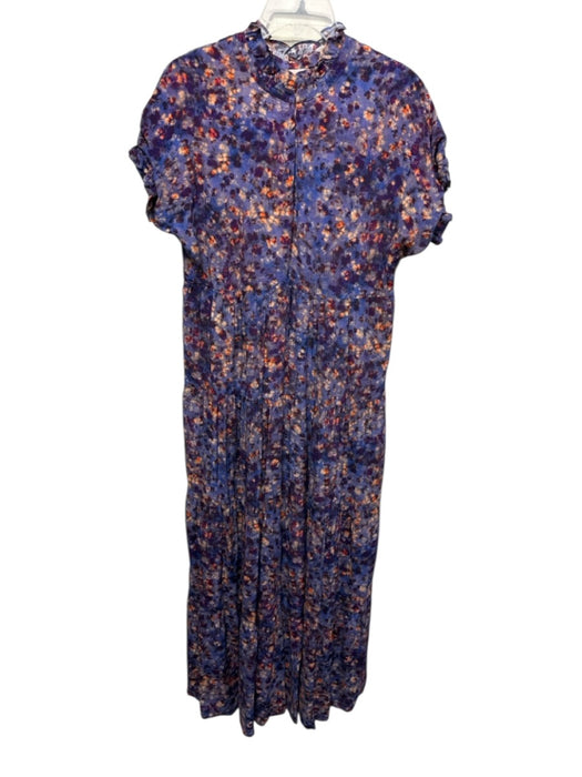 Marie Oliver Size S indigo blue & orange Rayon & Silk Gathered Abstract Dress indigo blue & orange / S