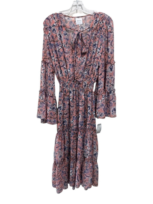 Misa Size XS Pink, Purple, White Polyester Chiffon Floral Smocked Waist Dress Pink, Purple, White / XS
