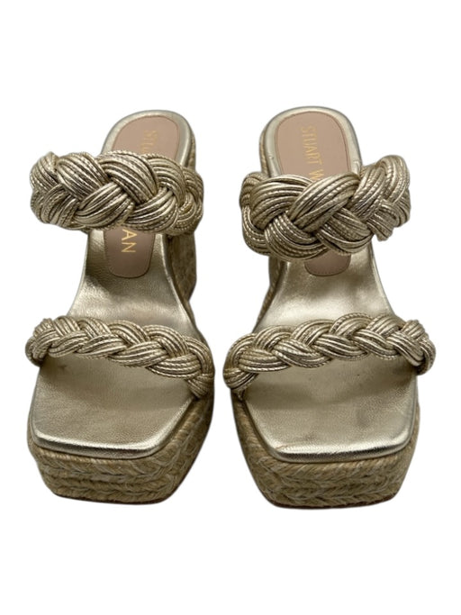 Stuart Weitzman Shoe Size 8.5 Gold & Tan Leather Upper Jute Braided Wedges Gold & Tan / 8.5