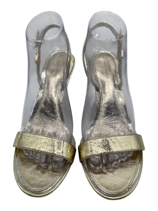 Tory Burch Shoe Size 8.5 Gold Leather Mirrored Heel Buckle Slingback Sandals Gold / 8.5