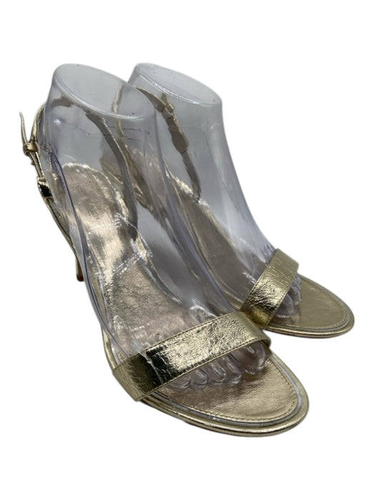 Tory Burch Shoe Size 8.5 Gold Leather Mirrored Heel Buckle Slingback Sandals Gold / 8.5