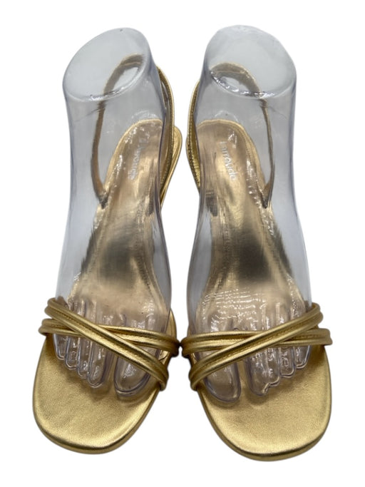 Larroude Shoe Size 8.5 Gold Leather Criss Cross Straps Elastic Slingback Sandals Gold / 8.5