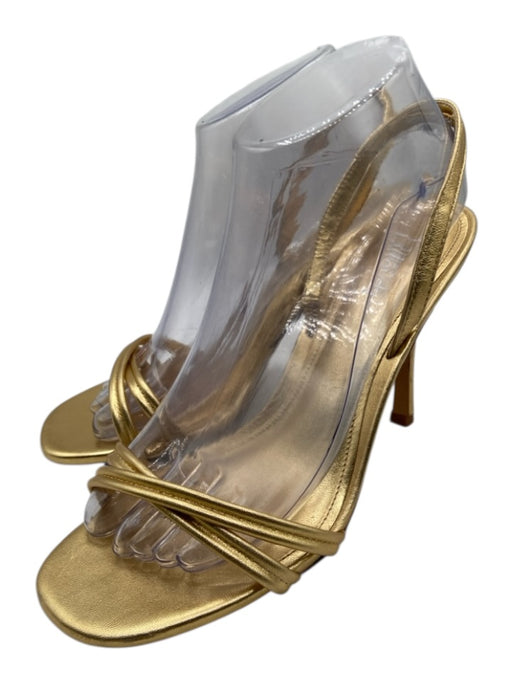 Larroude Shoe Size 8.5 Gold Leather Criss Cross Straps Elastic Slingback Sandals Gold / 8.5