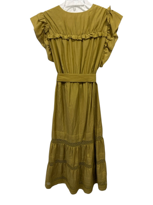 Marie Oliver Size S Mustard Yellow Cotton & Silk Short Ruffle Sleeve Maxi Dress Mustard Yellow / S