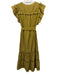 Marie Oliver Size S Mustard Yellow Cotton & Silk Short Ruffle Sleeve Maxi Dress Mustard Yellow / S