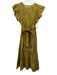Marie Oliver Size S Mustard Yellow Cotton & Silk Short Ruffle Sleeve Maxi Dress Mustard Yellow / S