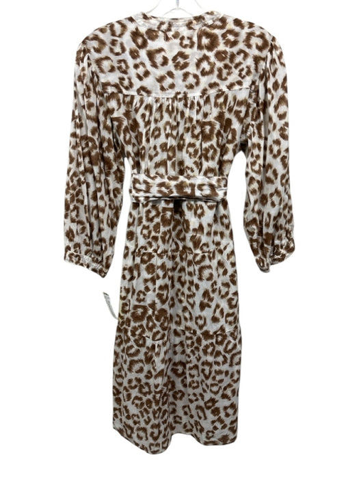 Lola Australia Size Small White & Brown Cotton Long Sleeve V Neck Dress White & Brown / Small