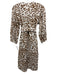 Lola Australia Size Small White & Brown Cotton Long Sleeve V Neck Dress White & Brown / Small