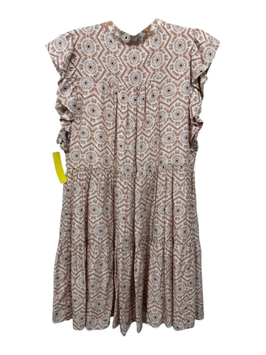 Marie Oliver Size S Orange, White & Black Rayon & Silk Short Sleeve Tiered Dress Orange, White & Black / S