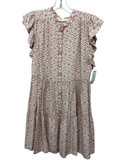 Marie Oliver Size S Orange, White & Black Rayon & Silk Short Sleeve Tiered Dress Orange, White & Black / S