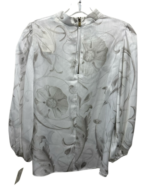 Ted Baker Size 2 White & Gray Polyester Long Sleeve Floral Back Zip Top White & Gray / 2