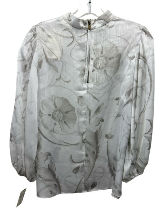 Ted Baker Size 2 White & Gray Polyester Long Sleeve Floral Back Zip Top White & Gray / 2