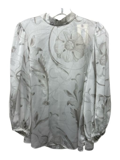 Ted Baker Size 2 White & Gray Polyester Long Sleeve Floral Back Zip Top White & Gray / 2