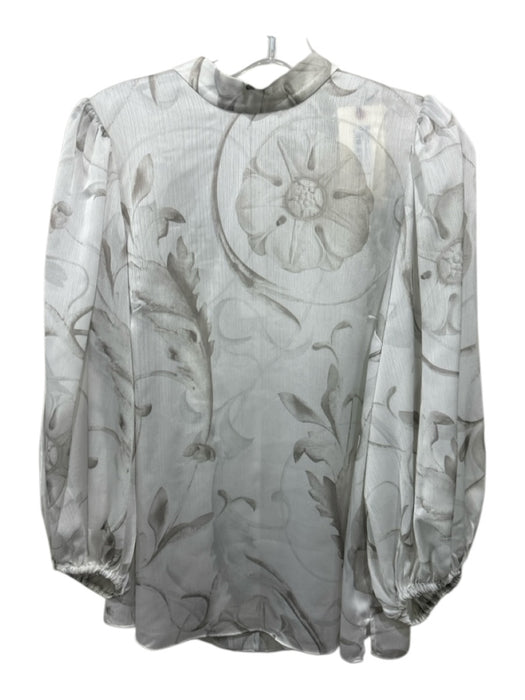 Ted Baker Size 2 White & Gray Polyester Long Sleeve Floral Back Zip Top White & Gray / 2