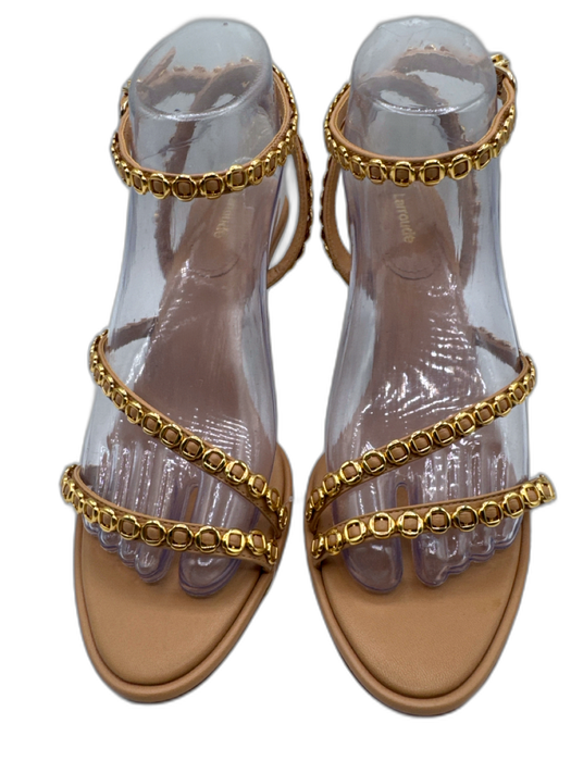 Larroude Shoe Size 8.5 Tan & Gold Leather Pointed Rounded Toe Strappy Sandals Tan & Gold / 8.5