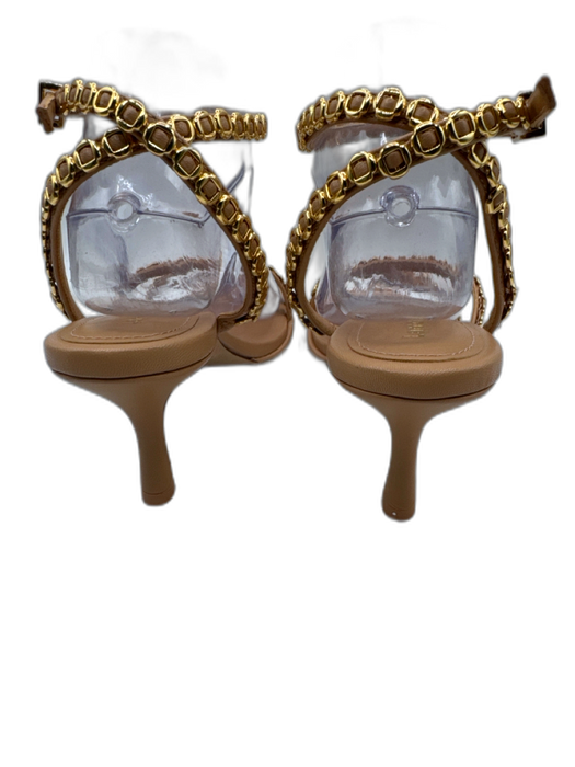 Larroude Shoe Size 8.5 Tan & Gold Leather Pointed Rounded Toe Strappy Sandals Tan & Gold / 8.5