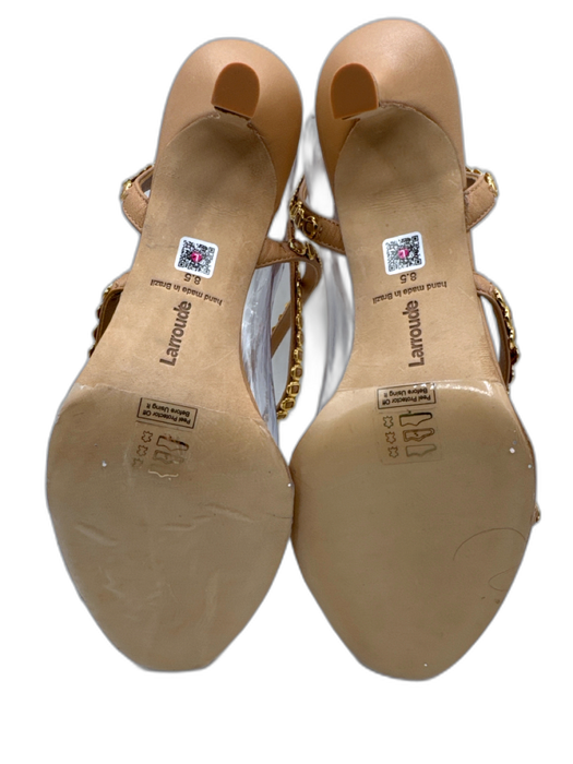 Larroude Shoe Size 8.5 Tan & Gold Leather Pointed Rounded Toe Strappy Sandals Tan & Gold / 8.5